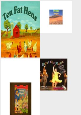 Children's Fun & Educational 4 Pack Paperback Book Bundle (Ages 3-5): Ten Fat Hens, Deserts Geography Starts, Nursery Rhymes Turn and Learn, LITTLE CELEBRATIONS, NON-FICTION, START THE MUSIC!, SINGLE COPY, STAGE 2A