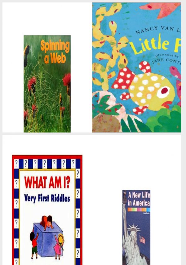 Children's Fun & Educational 4 Pack Paperback Book Bundle (Ages 3-5): Spinning a Web: Mini Book, Little Fish, Lost, What am I?, A New Life in America Read to Learn Social Studies