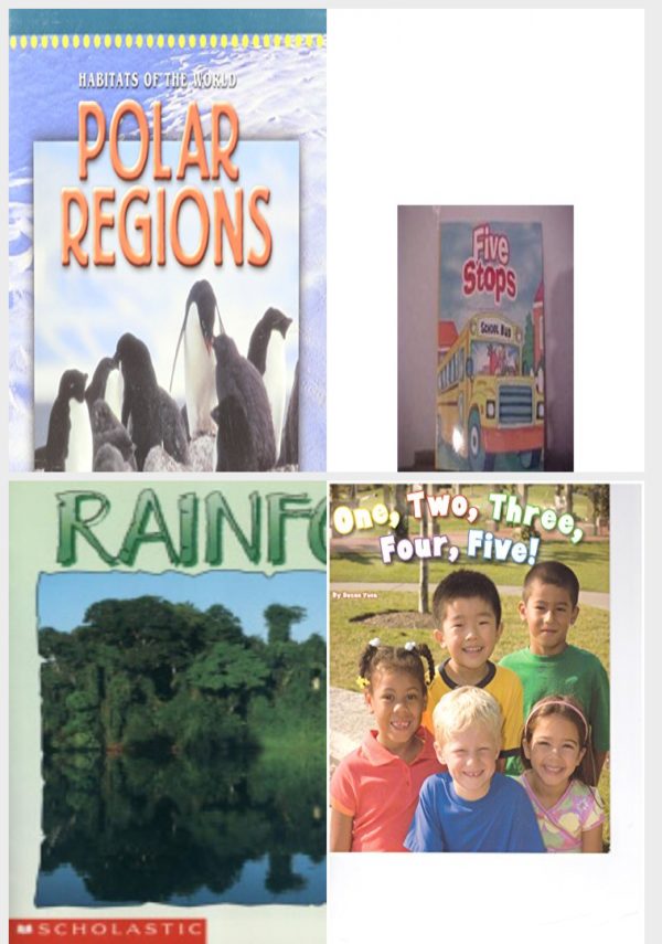 Children's Fun & Educational 4 Pack Paperback Book Bundle (Ages 3-5): POLAR REGIONS Dominie Habitats of the World, Reading 2007 Kindergarten Student Reader Grade K Unit 4 Lesson 4 on Level Five Stops, Rainforest Science Emergent Readers, READING 2007 LISTEN TO ME READER GRADE K UNIT 4 LESSON 3 BELOW LEVEL: ONE, TWO, THREE, FOUR, FIVE!