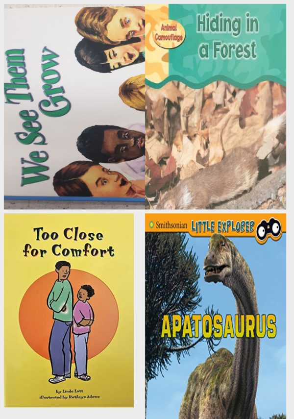 Children's Fun & Educational 4 Pack Paperback Book Bundle (Ages 3-5): READING 2007 INDEPENDENT LEVELED READER GRADE K UNIT 3 LESSON 4 ADVANCED Scott Foresman Reading Street, Hiding in a Forest Animal Camouflage, Scott Foresman Reading: Too Close For Comfort Leveled Reader 177A, Apatosaurus Little Paleontologist