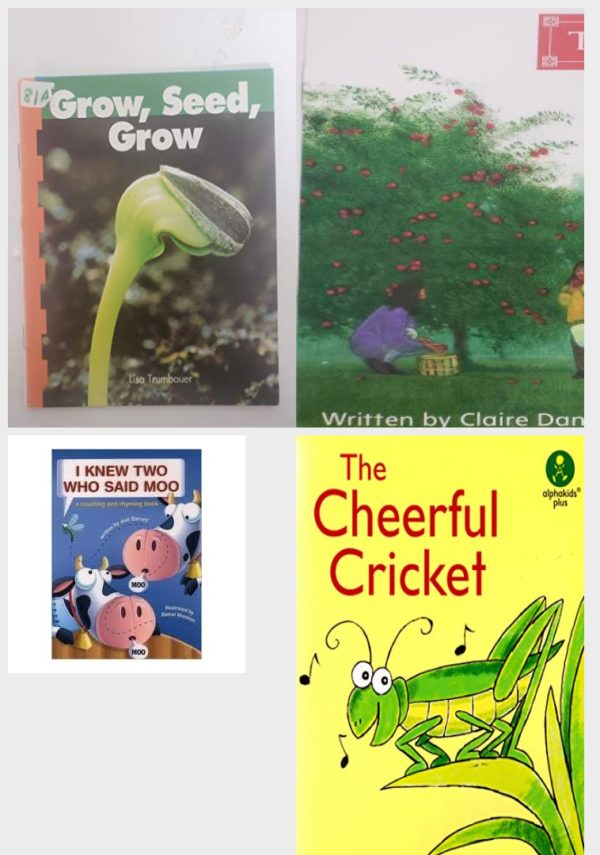 Children's Fun & Educational 4 Pack Paperback Book Bundle (Ages 3-5): Grow, Seed, Grow, Apple Farm, I Knew Two Who Said Moo, The Cheerful Cricket