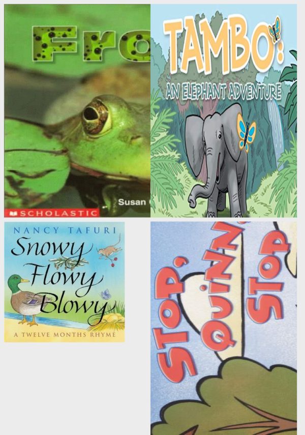 Children's Fun & Educational 4 Pack Paperback Book Bundle (Ages 3-5): Frogs Science Emergent Readers, Tambo: An Elephant Adventure, SNOWY FLOWY BLOWY A Twelve Months Rhyme, Reading 2007 Listen to Me Reader, Grade K, Unit 5, Lesson 6, Below Level: Stop Quinn Stop