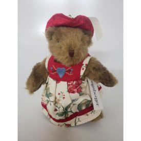 Longaberger Homestead Jointed Teddy Bear 8" Flora sun Dress Red Hat