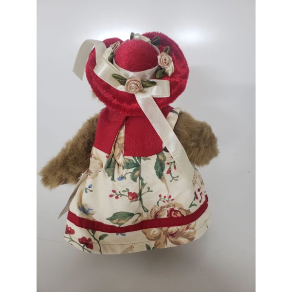 Longaberger Homestead Jointed Teddy Bear 8" Flora sun Dress Red Hat