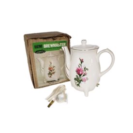 Vintage Lobeco Electric Brewmaster Porcelain Floral Tea Pot Water Heater Japan Stk. No. 8395