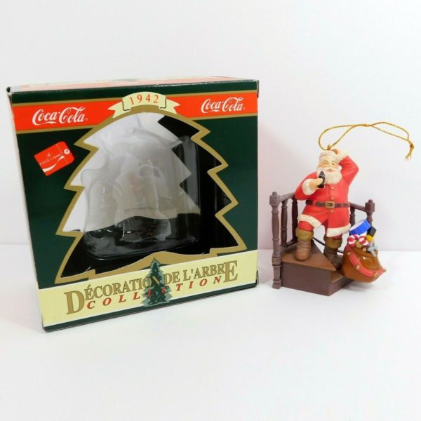 1996 Coca Cola Trim A Tree Collection Ornament "They Remembered Me"  1942 Santa Standing On Steps 4"