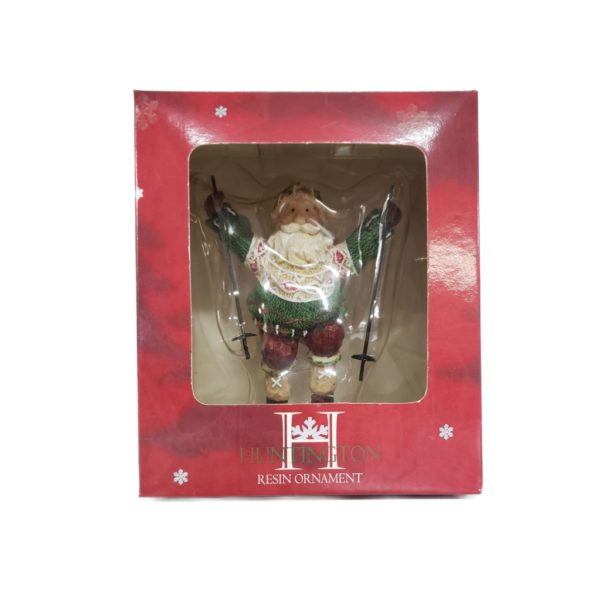 Huntington Resin Christmas Ornament - Skiing Santa Green Swedish Sweater 5"