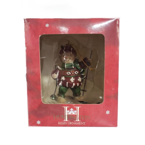 Huntington Resin Wood Look Christmas Ornament - Skiing Snowman Swedish Sweater 5"