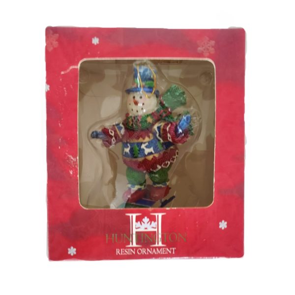 Huntington Resin Wood Look Christmas Ornament - Sledding Snowman Standing Swedish 5"