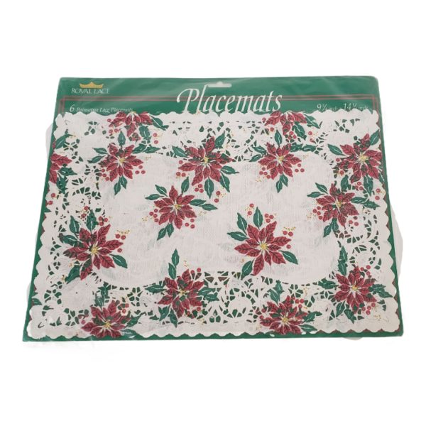 Lace Placemats -Poinsettia Print - 9 3/4 x 14 1/2