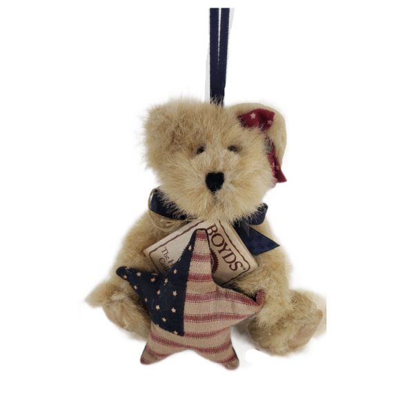 Boyds Bears "Bess" Plush Ornament Christmas Americana Flag Star 5" #562504