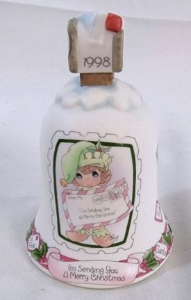 1998 Enesco Precious Moments I'm Sending You A Merry Christmas Porcelain Bell 4"