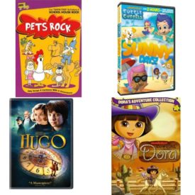 DVD Children's Movies 4 Pack Fun Gift Bundle: Pets Rock  Bubble Guppies: Sunny Days!  Hugo  Dora the Explorer: Cowgirl Dora