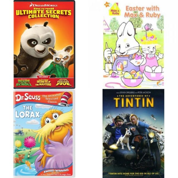DVD Children's Movies 4 Pack Fun Gift Bundle: Kung Fu Panda: Ultimate Secrets Collection  MAX & RUBY-EASTER WITH MAX & RUBY   Dr. Seuss - The Lorax/Pontoffel Pock & His Magic Piano  The Adventures of Tintin