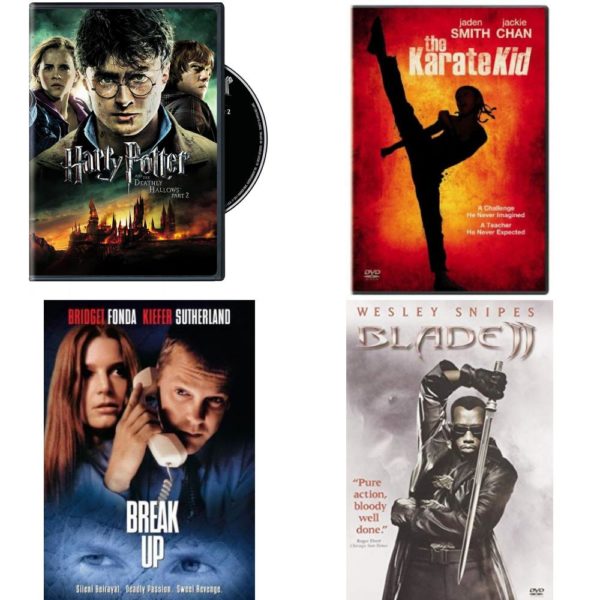 DVD Assorted Movies 4 Pack Fun Gift Bundle: Harry Potter and the Deathly Hallows Part 2  The Karate Kid  Break Up    Blade II