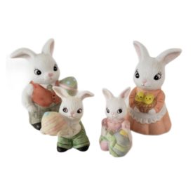 Vintage Homco #1484 Easter Bunny Family Set of 4 Porcelain Figurine
