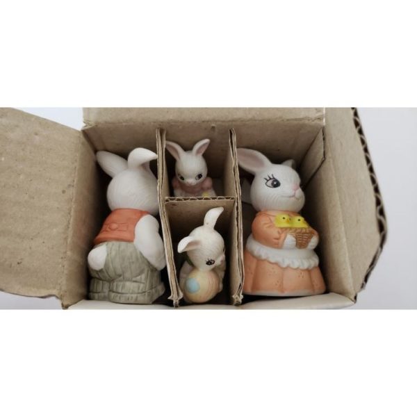 Vintage Homco #1484 Easter Bunny Family Set of 4 Porcelain Figurine