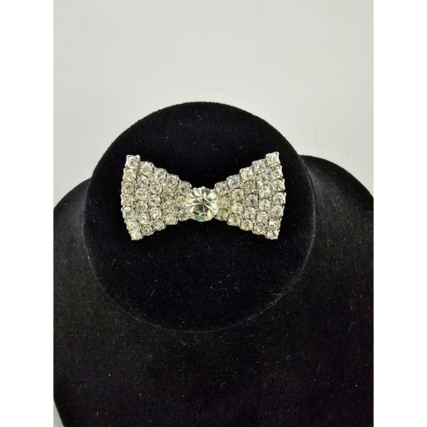 Vintage Brilliant Rhinestone Bowtie Brooch Pin 1.5 Inch