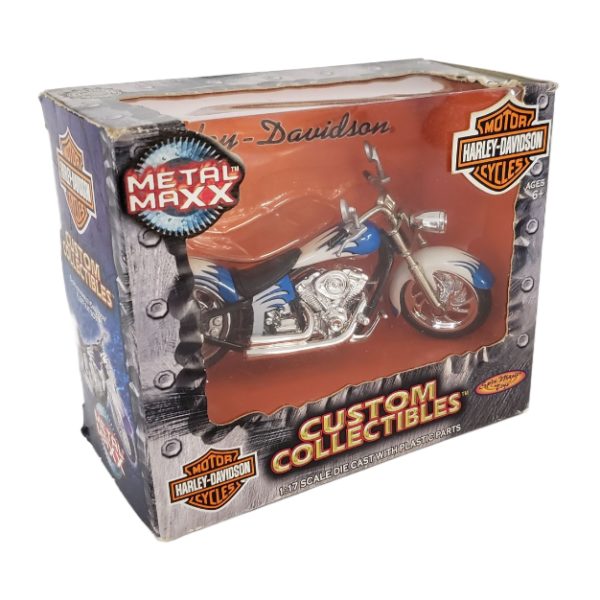 Metal Maxx Harley Davidson FLSTF FAT BOY 1:17 Replica White Blue Flame