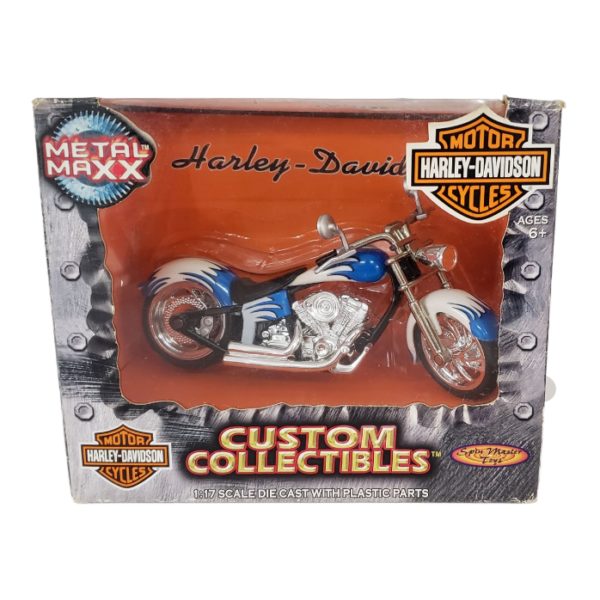Metal Maxx Harley Davidson FLSTF FAT BOY 1:17 Replica White Blue Flame