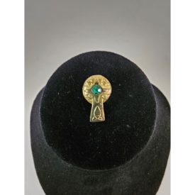 Vintage Celtic Gold Tone & Green Rhinestone Lapel Pin