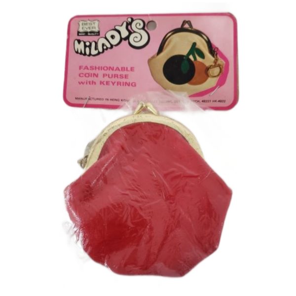 Vintage 1960s/70s B & E Sales Co. Inc. Detroit Michigan Milady's Coin Purse w/ Keyring Mushrooms Red