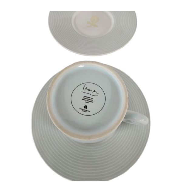 Michael Graves Cup & Saucer Set of 4 GREEN With 4 Different Leaf Motifs