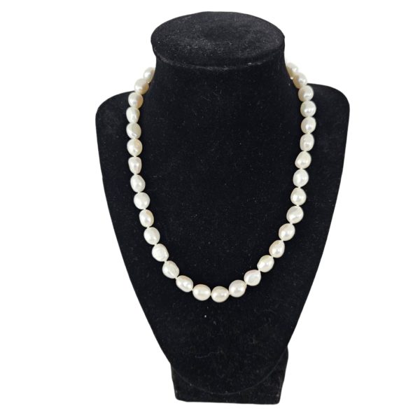 Vintage White 7-8mm Pearl Necklace Sterling Silver Lobster Clasp 17 Inch