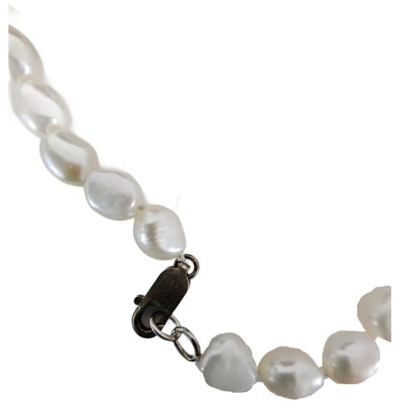 Vintage White 7-8mm Pearl Necklace Sterling Silver Lobster Clasp 17 Inch