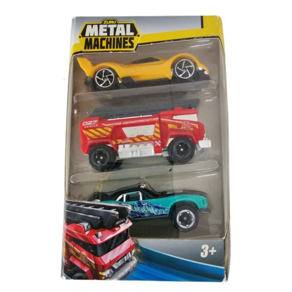 Zuru Metal Machines 1:64 Die Cast Cars 3-Pack - "Rush" High Perf, "Inferno" Fire Truck, "Cadet" Off-Road Car