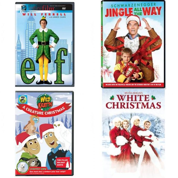 Christmas Holiday Movies DVD 4 Pack Assorted Bundle: Elf Infinifilm Edition  Jingle All the Way Family Fun Edition  Wild Kratts: A Creature Christmas  White Christmas