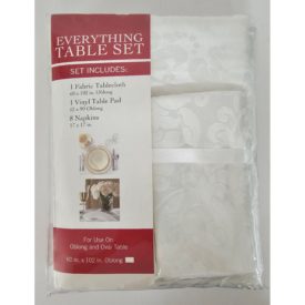 Town & Country Everything Table Set Fabric White 60x102 Oblong Tablecloth, Vinyl Table Pad, 8 Napkins