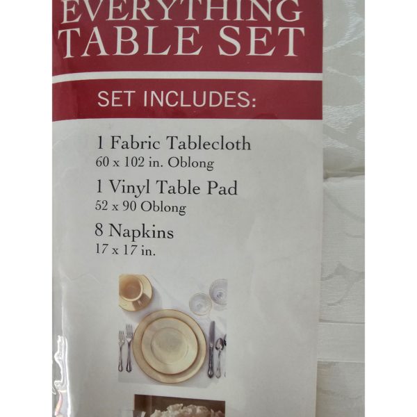 Town & Country Everything Table Set Fabric White 60x102 Oblong Tablecloth, Vinyl Table Pad, 8 Napkins