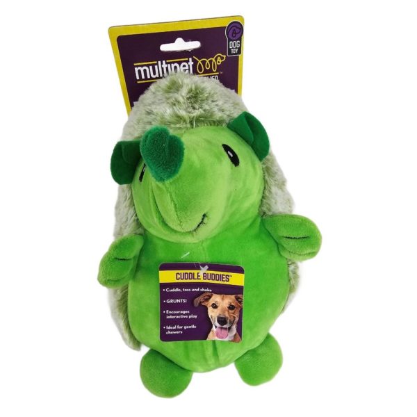 Multipet Cuddle Buddies Green Grunting Hedgehog Dog Toy 8"