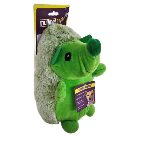 Multipet Cuddle Buddies Green Grunting Hedgehog Dog Toy 8"