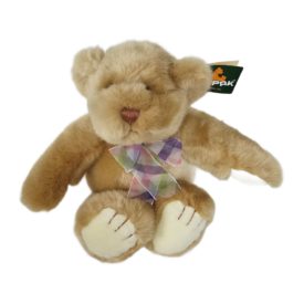 Unipak Designs Style 1907B Tan 11" Teddy Bear Multicolor Plaid Ribbon