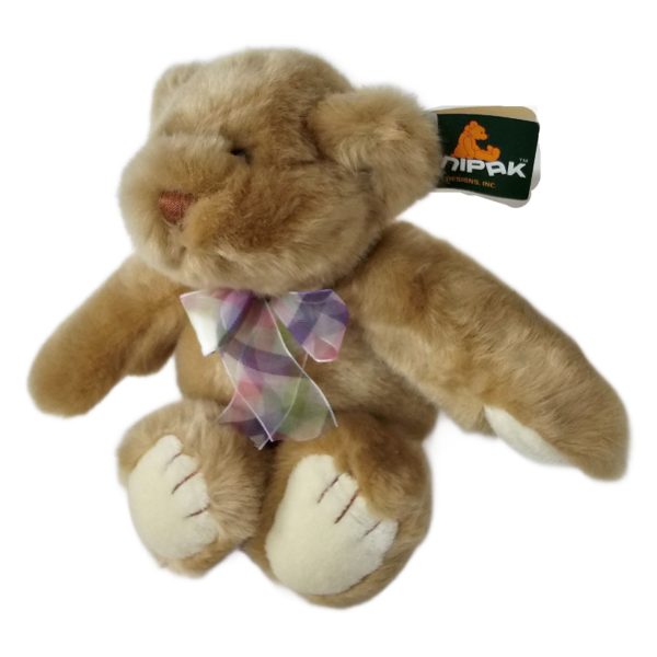 Unipak Designs Style 1907B Tan 11" Teddy Bear Multicolor Plaid Ribbon