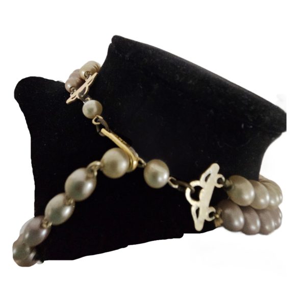 Vintage Double Strand Cream & Pink Faux Pearl Necklace Japan 14 Inch