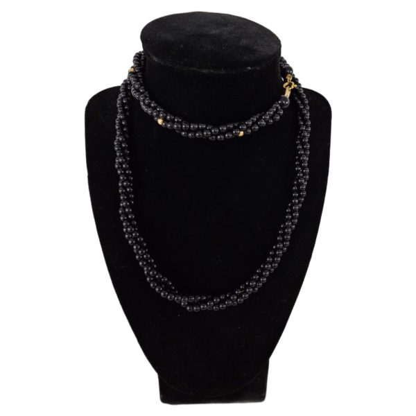 Vintage 1990's Trifari Black With Gold Bead Twisted Torsade Necklace 30 Inch