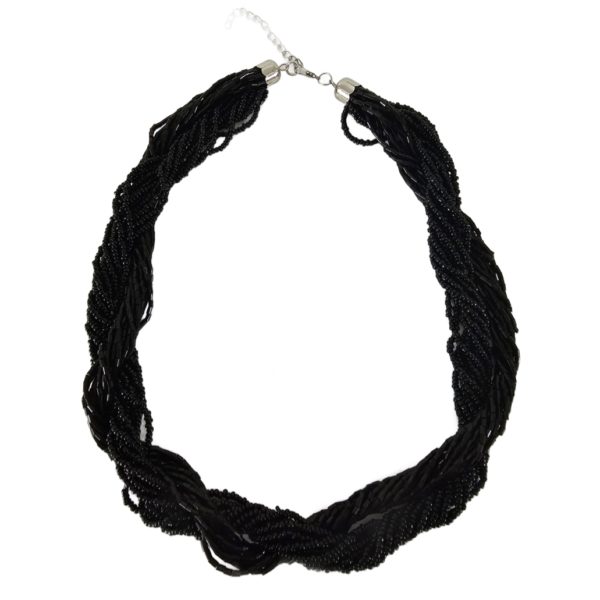 Vintage Black Seed Bead Rope Necklace 20 Inch
