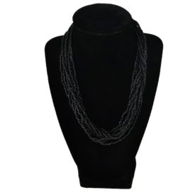 Trifari Gold Tone Multi 10 Strand Black Seed Bead Fashion Necklace 17 Inch