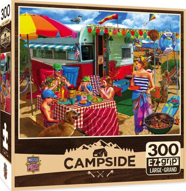 Assorted Puzzles 4 Pack Bundle: MasterPieces Campside - Trip to The Coast 300 Piece EZ Grip Puzzle, Highlights For Children Kite Match 100 Piece Puzzle, Modern Locomotives - 1000 Piece Jigsaw Puzzle by Eurographics, Partida La Montana S/N Beneixida ValenciaSpain 500pc. Puzzle