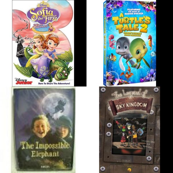 DVD Children's Movies 4 Pack Fun Gift Bundle: Sofia The First: The Curse Of Princess Ivy, A Turtles Tale 2: Sammys Escape From Paradise, The Impossible Elephant, The Legend of the Sky Kingdom