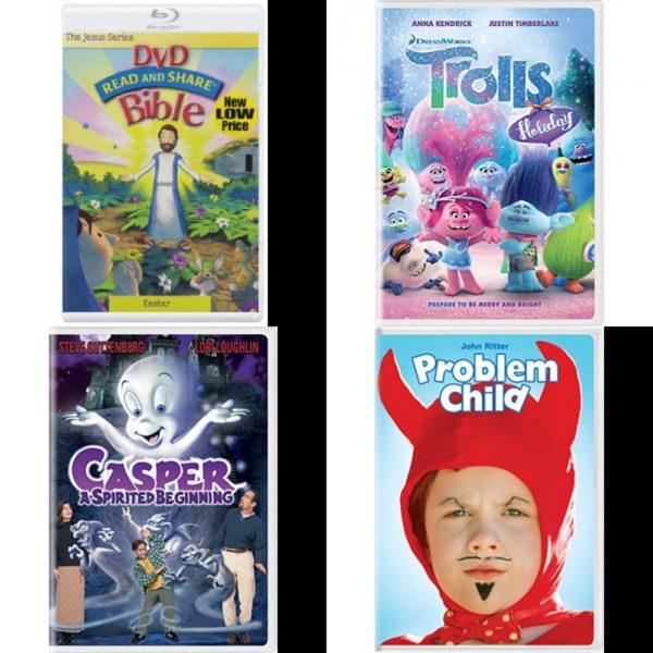DVD Children's Movies 4 Pack Fun Gift Bundle: The Jesus Series - Easter: Read and Share  Bible, Trolls Holiday, Casper: A Spirited Beginning, Problem Child
