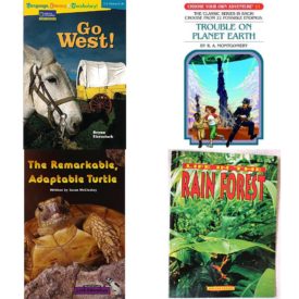 Children's Fun & Educational 4 Pack Paperback Book Bundle (Ages 6-12): Language, Literacy & Vocabulary - Reading Expeditions U.S. History and Life: Go West! Rise and Shine, Trouble on Planet Earth Choose Your Own Adventure #11, LITTLE CELEBRATIONS, NON-FICTION, THE REMARKABLE, ADAPTABLE TURTLE, SINGLE COPY, STAGE 3B, Life in the Rain Forest: Student Book Ranger Rick Science Spectacular