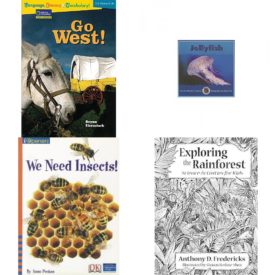 Children's Fun & Educational 4 Pack Paperback Book Bundle (Ages 6-12): Language, Literacy & Vocabulary - Reading Expeditions U.S. History and Life: Go West! Rise and Shine, JELLYFISH Dominie Marine Life Young Readers, IOPENERS WE NEED INSECTS SINGLE GRADE 2 2005C, Exploring the Rainforest: Science Activities for Kids