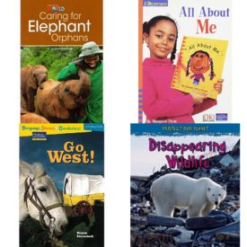 Children's Fun & Educational 4 Pack Paperback Book Bundle (Ages 6-12): Our World Readers: Caring for Elephant Orphans: American English, IOPENERS ALL ABOUT ME SINGLE GRADE 2 2005C, Language, Literacy & Vocabulary - Reading Expeditions U.S. History and Life: Go West! Rise and Shine, Disappearing Wildlife Protect Our Planet
