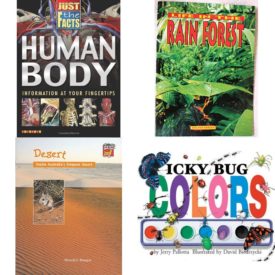 Children's Fun & Educational 4 Pack Paperback Book Bundle (Ages 6-12): Human Body Just the Facts, Life in the Rain Forest: Student Book Ranger Rick Science Spectacular, Desert: Inside Australias Simpson Desert Cambridge Reading, Icky Bug Colors
