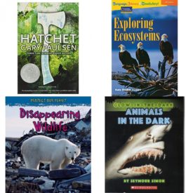 Children's Fun & Educational 4 Pack Paperback Book Bundle (Ages 6-12): Hatchet, Language, Literacy & Vocabulary - Reading Expeditions Life Science/Human Body: Exploring Ecosystems Language, Literacy, and Vocabulary - Reading Expeditions, Disappearing Wildlife Protect Our Planet, Animals in the Dark Glow-in-the Dark