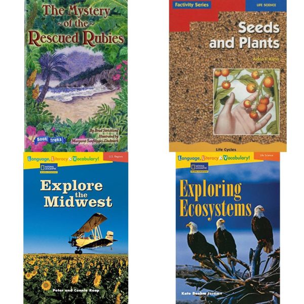 Children's Fun & Educational 4 Pack Paperback Book Bundle (Ages 6-12): Book Treks Extension the Mystery of the Rescued Rubies Gr 5 2005c, SEEDS AND PLANTS Dominie Factivity, Language, Literacy & Vocabulary - Reading Expeditions U.S. Regions: Explore The Midwest Language, Literacy, and Vocabulary - Reading Expeditions, Language, Literacy & Vocabulary - Reading Expeditions Life Science/Human Body: Exploring Ecosystems Language, Literacy, and Vocabulary - Reading Expeditions